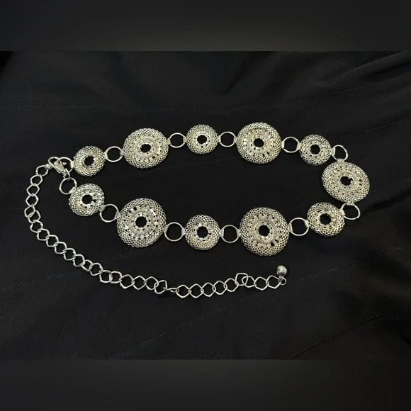 Silver Tone Rhinestone Concho Medallion Belly Body Chain Belt 45” Concho Medallion Belt – Charvera main image 2
